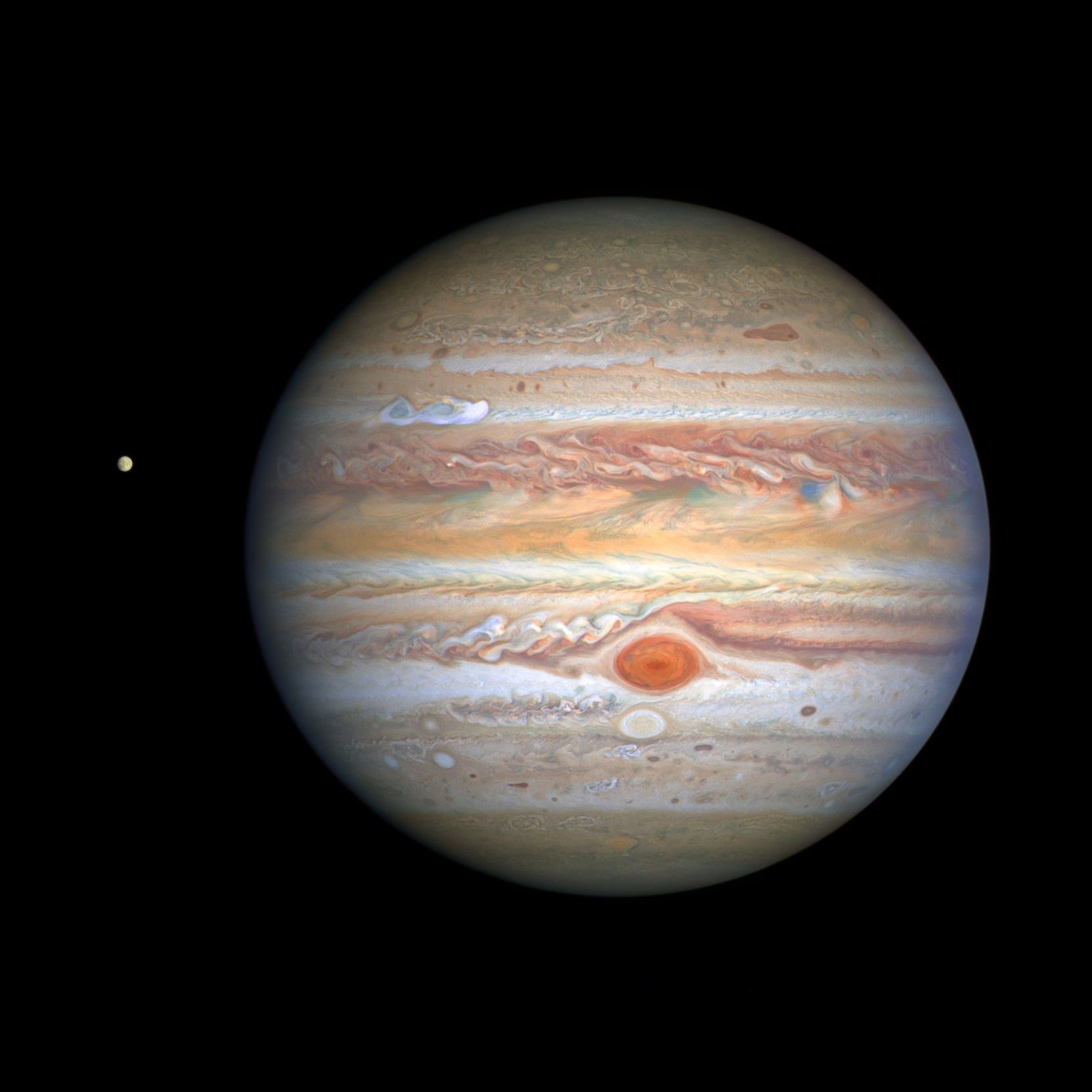 In 2022, ESA will launch a spacecraft called JUICE to explore Jupiter’s moons, including Europa (left). Image credit - NASA, ESA, STScI, A. Simon (Goddard Space Flight Center), and M.H. Wong (University of California, Berkeley) and the OPAL team